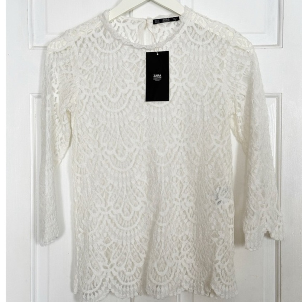 Zara Button Back Cream Color Lace Top NWT Sz S